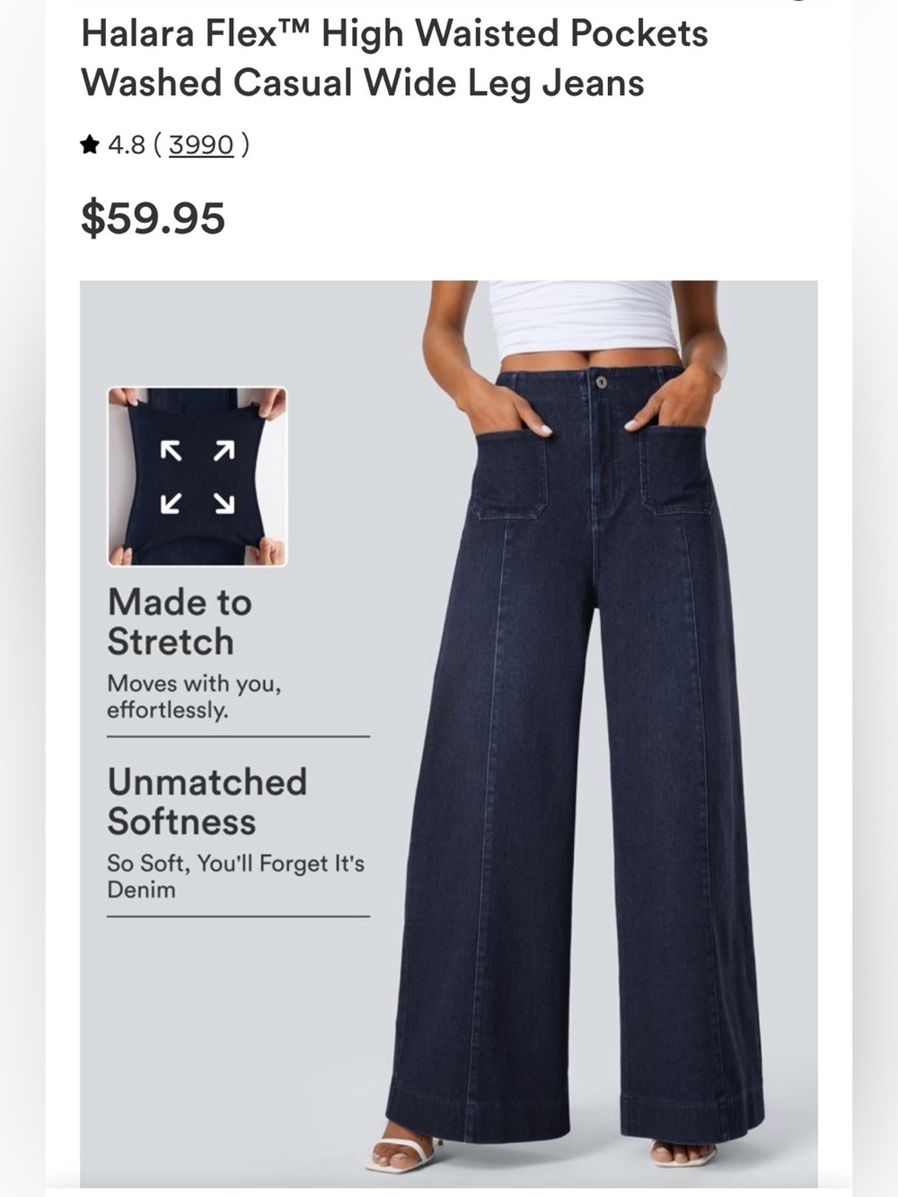 HALARA Dark Indigo High-Rise Wide Leg Jeans